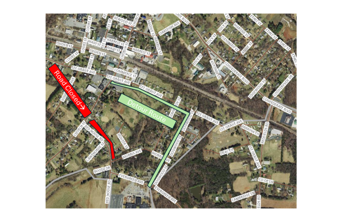 Picture showing road closure area along Red House Road